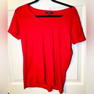 Women's Basic V-Neck T-Shirt Soft Cotton Knit Short Sleeve Solid Plain Top Red,M